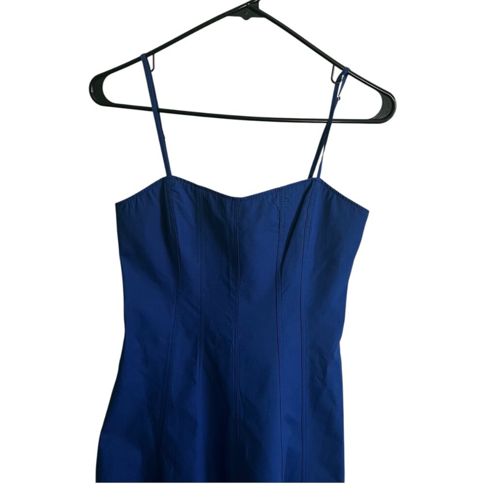 ZARA ZW Collection Poplin Midi Dress Blue Large Organic Cotton V‑Neck Spaghetti - Picture 6 of 13